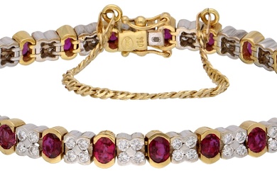 No Reserve - 14K Bicolour gold tennis bracelet with natural ruby and diamond.