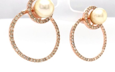 No Reserve | Certified - 14 kt. Pink gold - Earrings - 3.04 ct Diamond - Pearls, South Sea