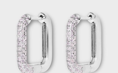 No Reserve-IGI 0.87 ct Natural Pink Diamonds - 14 kt. White gold - Hoop earrings Diamond