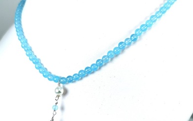 No Reserve Price -Big Southsea BQ Ø 16 mm - 925 Akoya pearl, Silver - Necklace with pendant South Sea Pearl - Chalcedony Sea blue