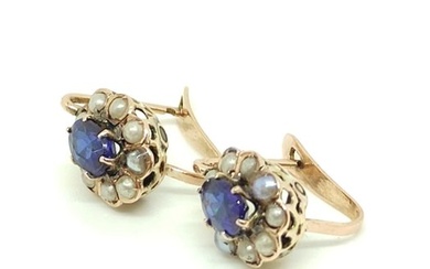 No Reserve Price - Earrings - 12 kt. Rose gold - 1.00 tw. Tanzanite - Pearl