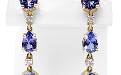 No Reserve Price - Earrings - 14 kt. Yellow gold - 3.14 tw. Tanzanite - Diamond