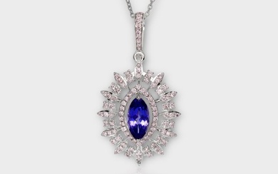 No Reserve Price - IGI 2.00 tw - Necklace - 14 kt. White gold Tanzanite - Diamond