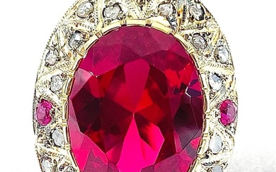 No Reserve Price - Ring - 12 kt. Silver, Yellow gold Ruby - Diamond