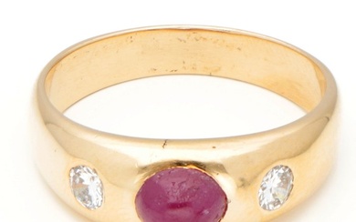 No Reserve Price - Ring - 14 kt. Yellow gold - 0.16 tw. Diamond (Natural) - Ruby