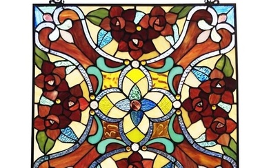 Nouveau Stained Art Glass Hanging Window Panel