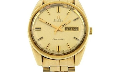 OMEGA - a Seamaster bracelet watch. Gold plated case with stainless steel case back. Case width
