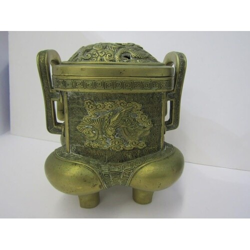 ORIENTAL METALWARE, Chinese twin handled brass temple incens...