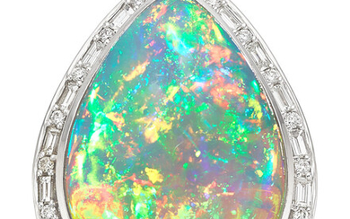 Opal, Diamond, White Gold Ring Stones: Opal cabochon weighing...