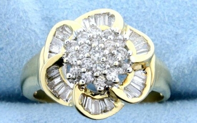 Over 2ct TW Diamond Flower Design Ring in 14k Yellow