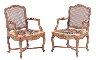PAIR FRENCH CARVED OPEN ARM CHAIRS C.1900