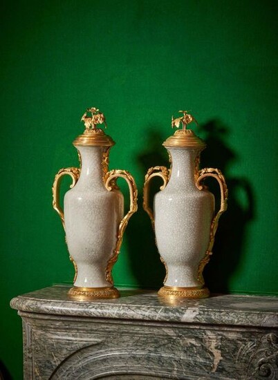 PAIR OF MOUNTED VASES