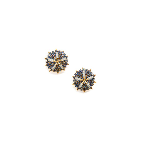 PAIR OF SAPPHIRE AND DIAMOND EARCLIPS, SCHLUMBERGER FOR TIFFANY & CO., FRANCE