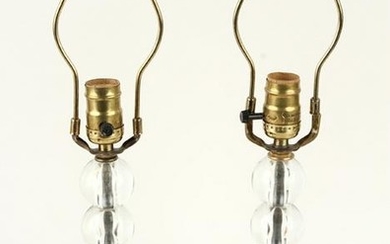 PAIR PETITE BRASS TABLE LAMPS GLASS SPHERES