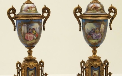PR. OF FRENCH SEVRES 17" CAPPED URNS