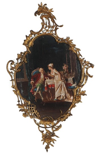 NOT SOLD. Painter unknown, circa 1900: Rococo interior. Unsigned. Painted print on metal in a...