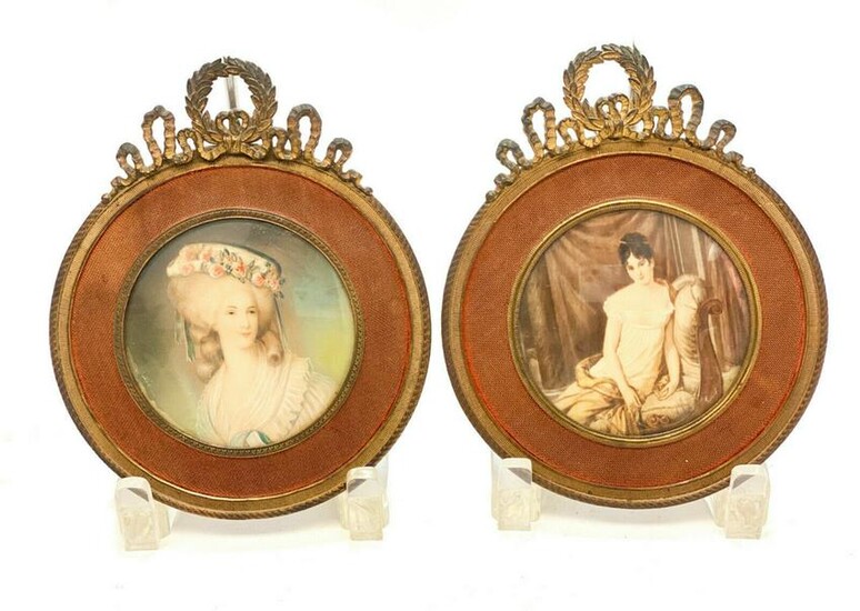 Pair Continental Mini Portrait of a Beauties, 19th C