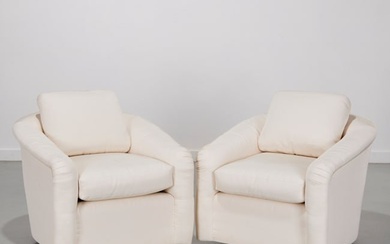 Pair DeAngelis custom upholstered swivel chairs