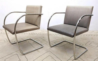 Pair Knoll Attributed BRNO Style Arm Chairs. Chrome tu