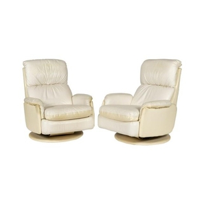 Pair Leather Swivel Recliners