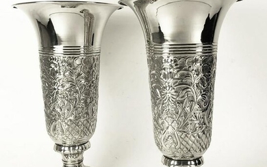 Pair Nickel-Plated Vases, Early 20th Century