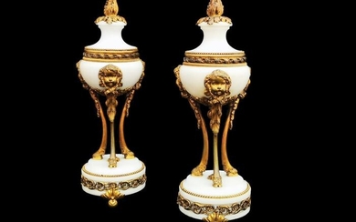 Pair Of Louis XVI Style Urns - Marble & Ormolu - Mid 19th century