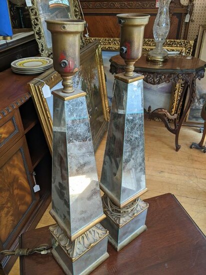 Pair Vintage Mirrored Hollywood Regency Style Table