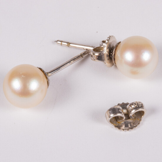 Pair of 14kt White Gold and Cultured Pearl Earrings