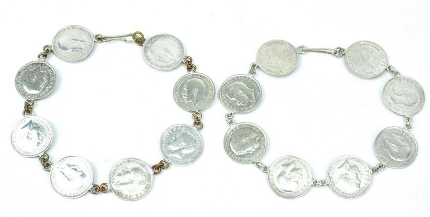Pair of Antique English Silver Coin Bracelets