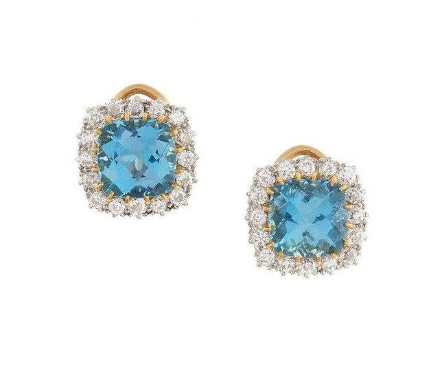 Pair of Aquamarine and Diamond Earrings