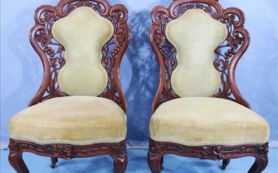 Pair of Belter rosewood chairs, Tut Hill pattern