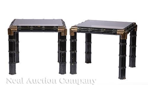 Pair of Black Lacquer Faux Bamboo Tabourettes