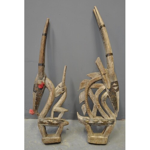 Pair of Chiawara West African carved hardwood antelope desig...
