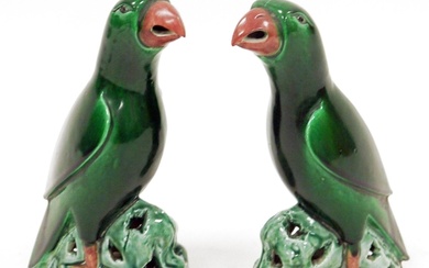 Pair of Chinese porcelain Kang Xi style green glazed models ...