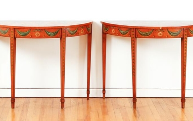 Pair of Edwardian Demilune Console Tables