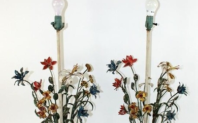 Pair of Floral tole lamps