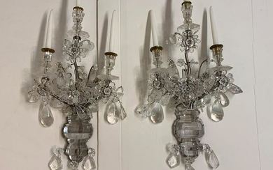 Pair of French Bagues-Style Rock Crystal Wall Sconces