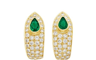 Pair of Gold, Emerald and Diamond Earrings