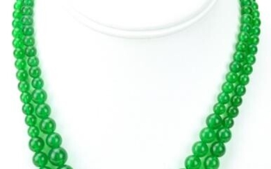 Pair of Graduated Size Green Jade Bead Necklaces
