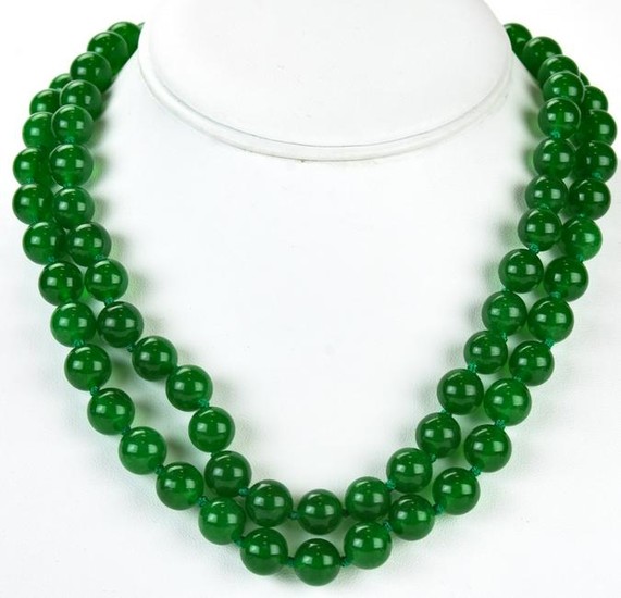 Pair of Hand Knotted Jade Bead Necklace Strands