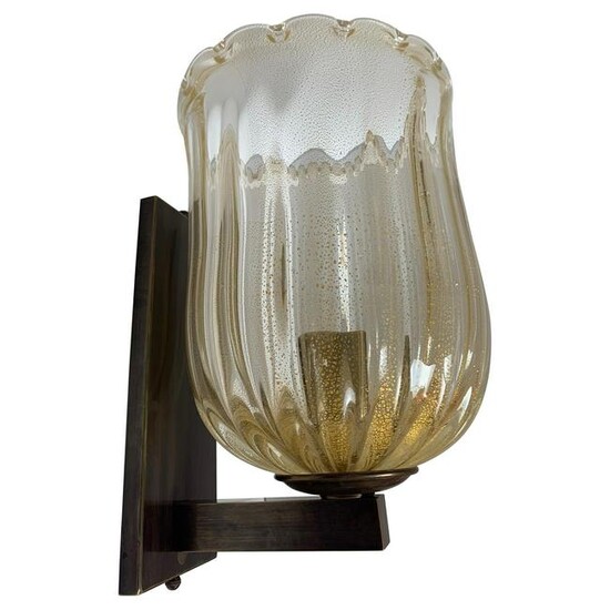 Pair of Large Murano Sconces with Gold Fleck Glass