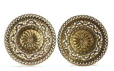 Pair of Large Vintage Italian Pierced Brass Chargers