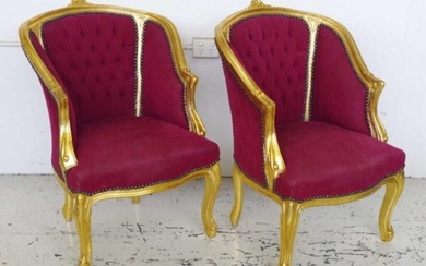 Pair of Louis style gilt wood Bergère armchairs