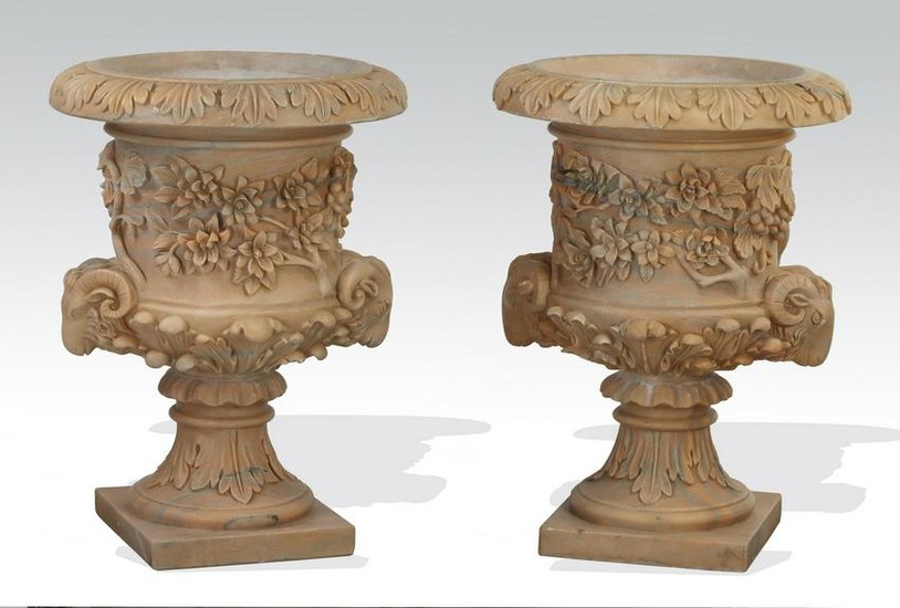 Pair of Neoclassical style carved marble urns