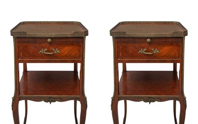 Pair of bedside tables with gilt bronze applications, Napoleon III - Late 19th Century