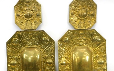 Pair of continental baroque brass sconces, 18th