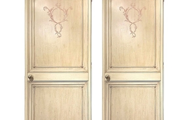 Paire de portes laquées Blanc avec décor peint dans les tons roses. H cm 209x82x6...