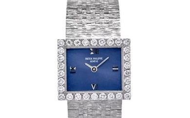 Patek Philippe Diamond Blue Dial Gold Ladies Watch