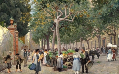 Paul Fischer: At the market in Naples. Signed and dated Paul Fischer Vomereo Napoli 1922. Oil on canvas. 72×100 cm.