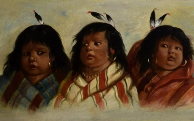 Peterson Oil of Native American Indian Girls as Cherubs
